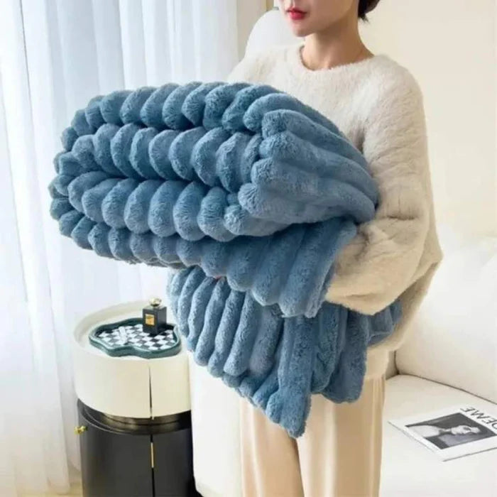 CloudStripe Faux Fur Weighted Blanket