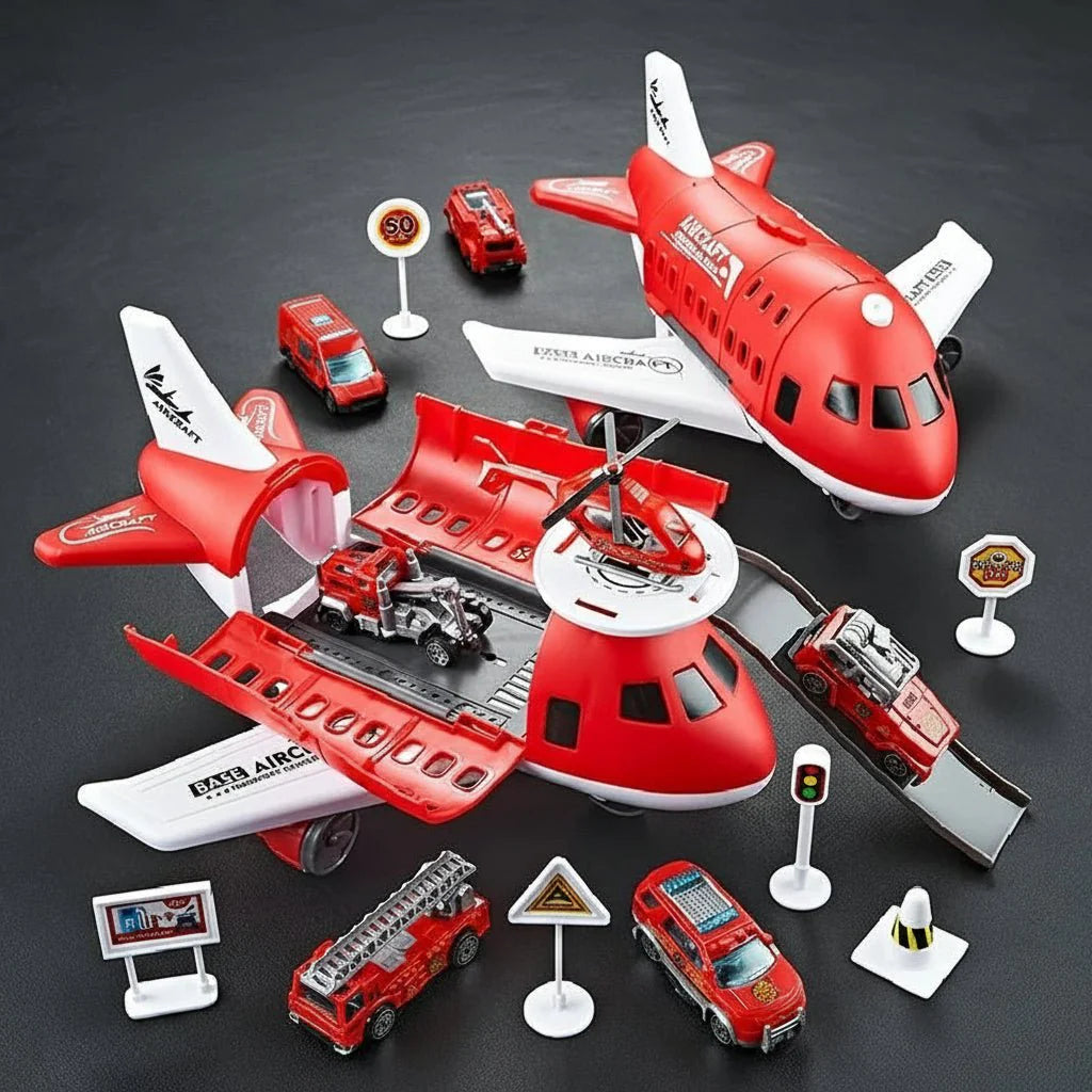 AEROLAND – Inertial Airplane & Vehicle Playset with Helicopter and Street Signs for Children