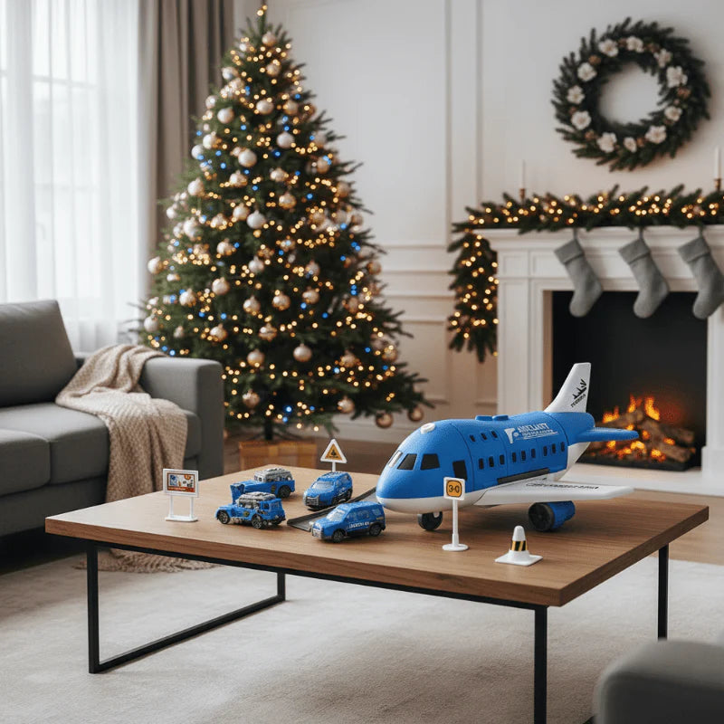 AEROLAND – Coffret de jeu d'avion et de véhicule inertiel avec hélicoptère et panneaux de signalisation pour enfants 