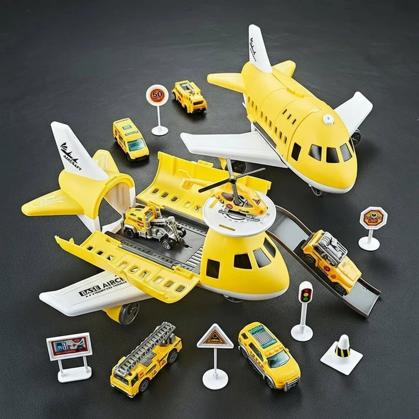 AEROLAND – Inertial Airplane & Vehicle Playset with Helicopter and Street Signs for Children