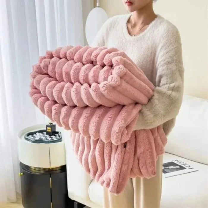 CloudStripe Faux Fur Weighted Blanket